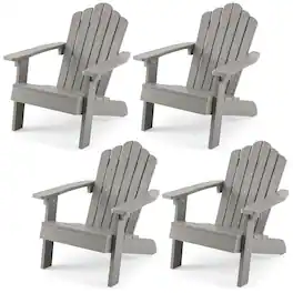 Gymax - 4PCS Kids Adirondack Chairs w/Tilted High Backrest Wide Armrests & Angled Seat Grey - Gray