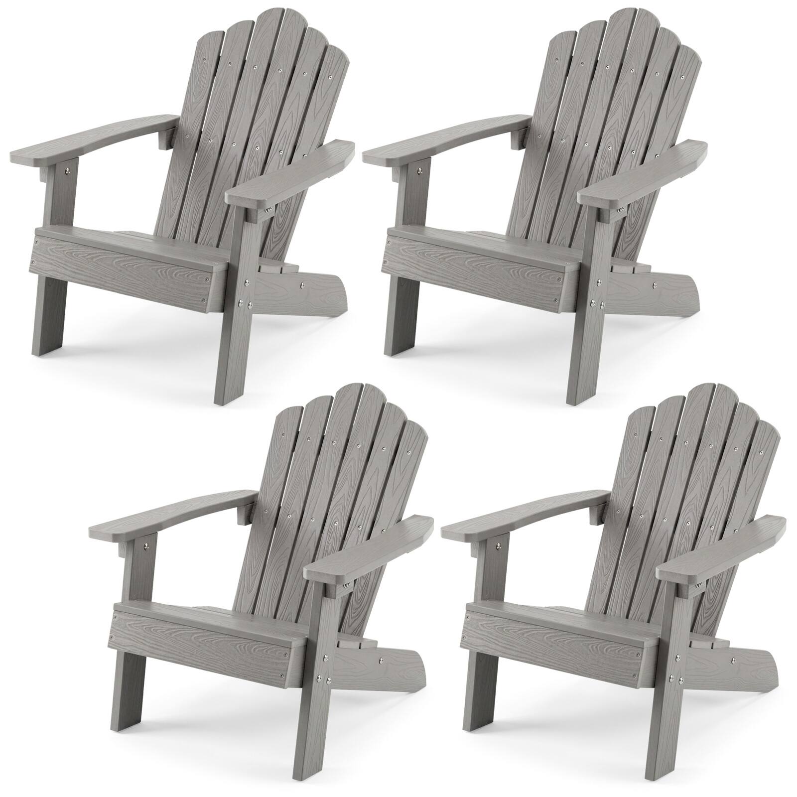 Gymax - 4PCS Kids Adirondack Chairs w/Tilted High Backrest Wide Armrests & Angled Seat Grey - Gray