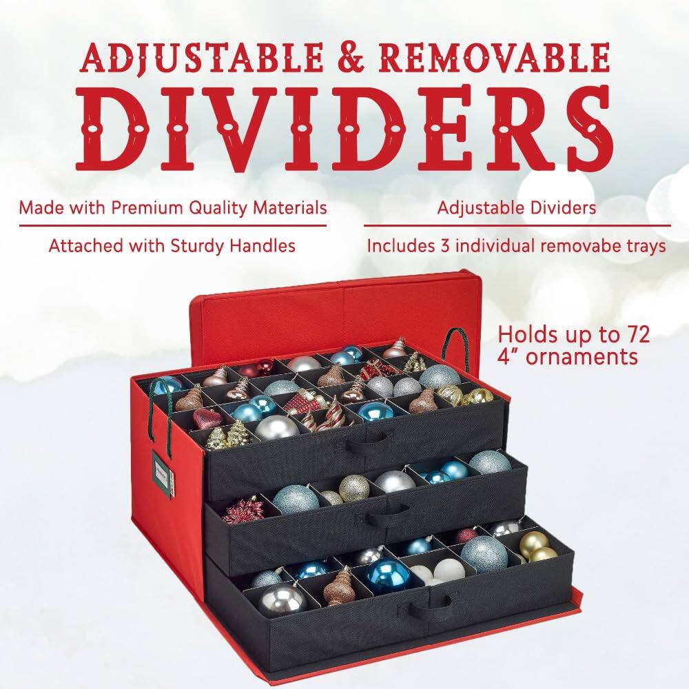 Paradigms Interiors Christmas Ornament Box With Dividers Holds Up To 72 ...