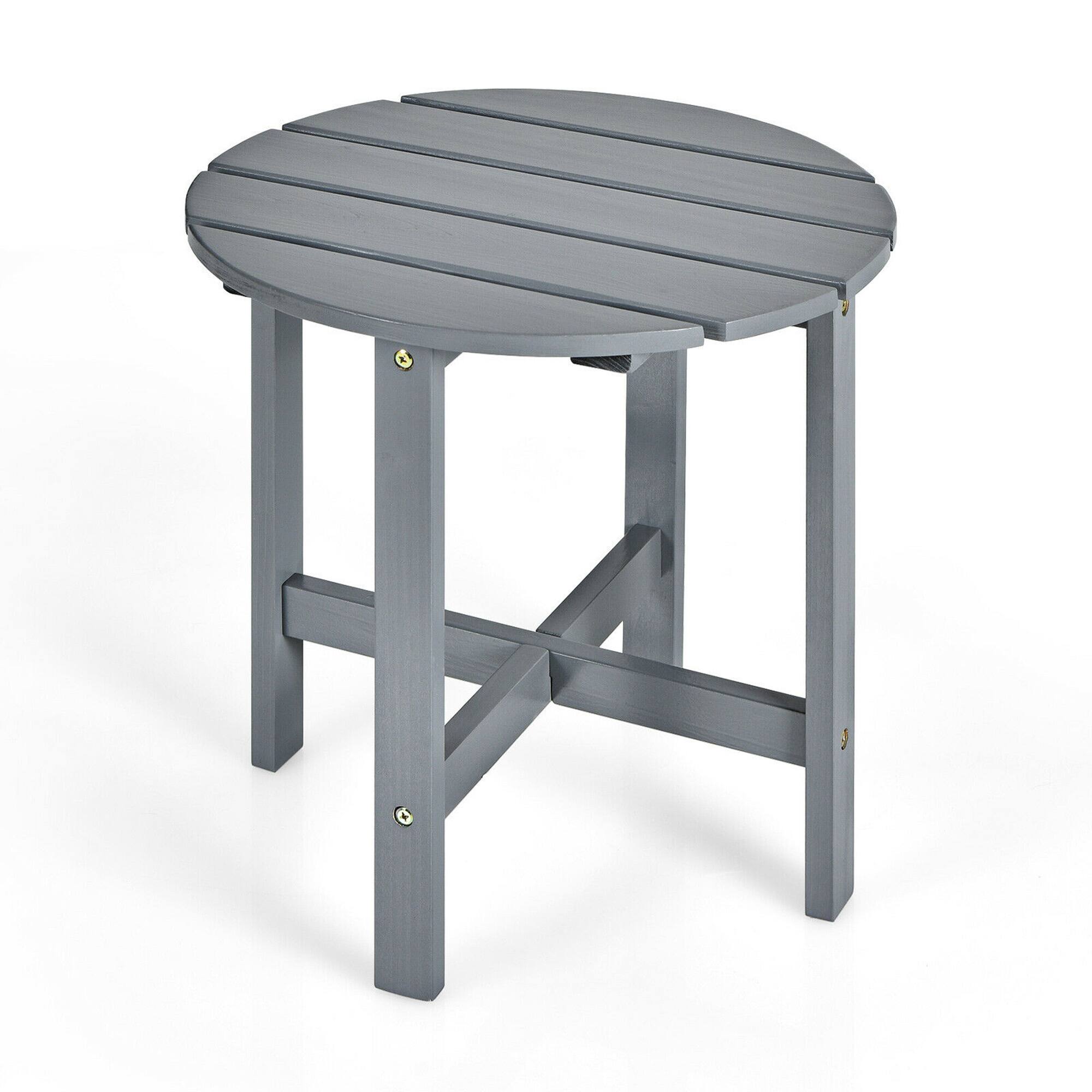 Alt View 9. Gymax - Gymax 18'' Patio Round Side End Coffee Table Wooden Slat Garden Deck Grey - Grey.