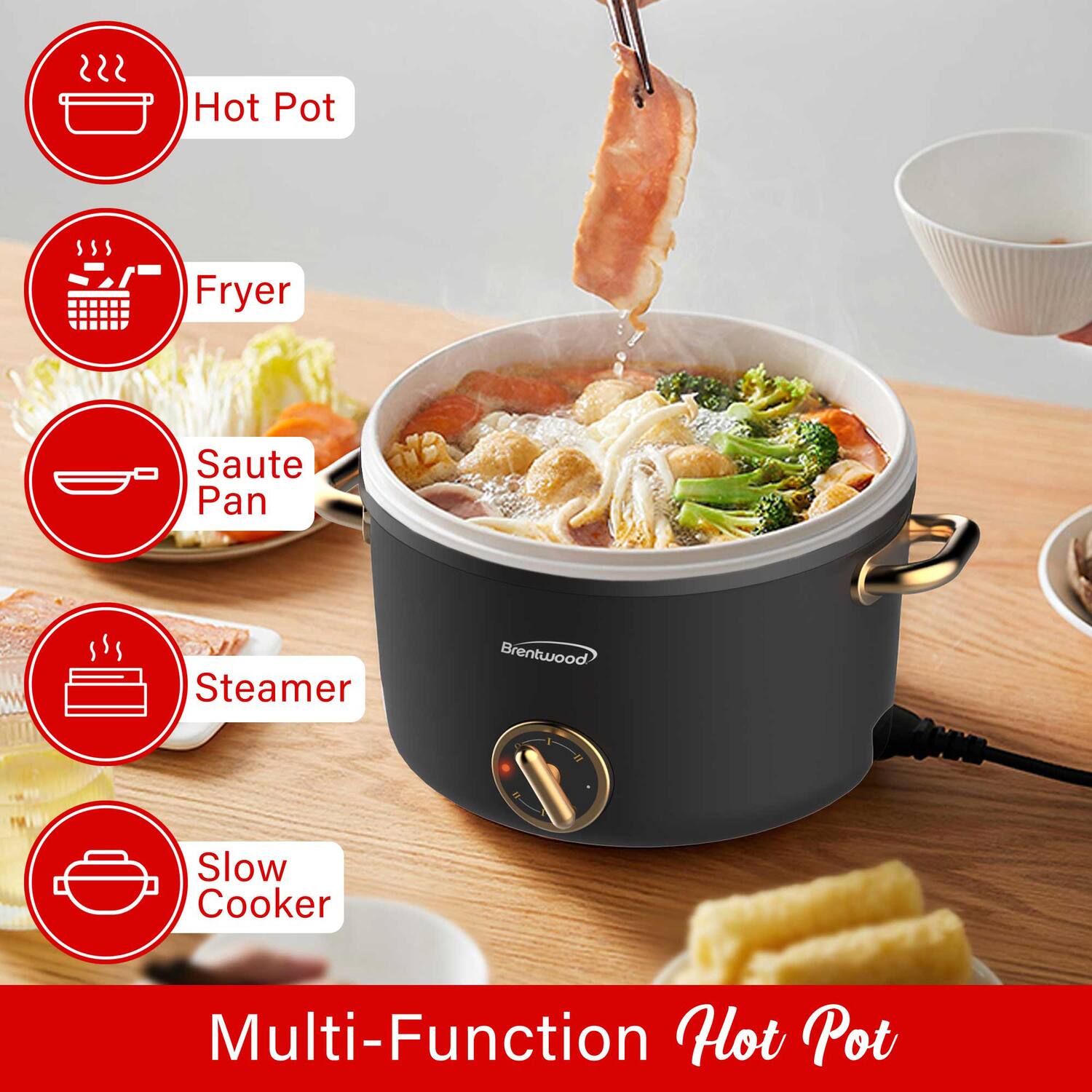 Hot Pot Fryer Saute Pan Steamer Brentwood Slow Cooker Multi-Function Hot Pot