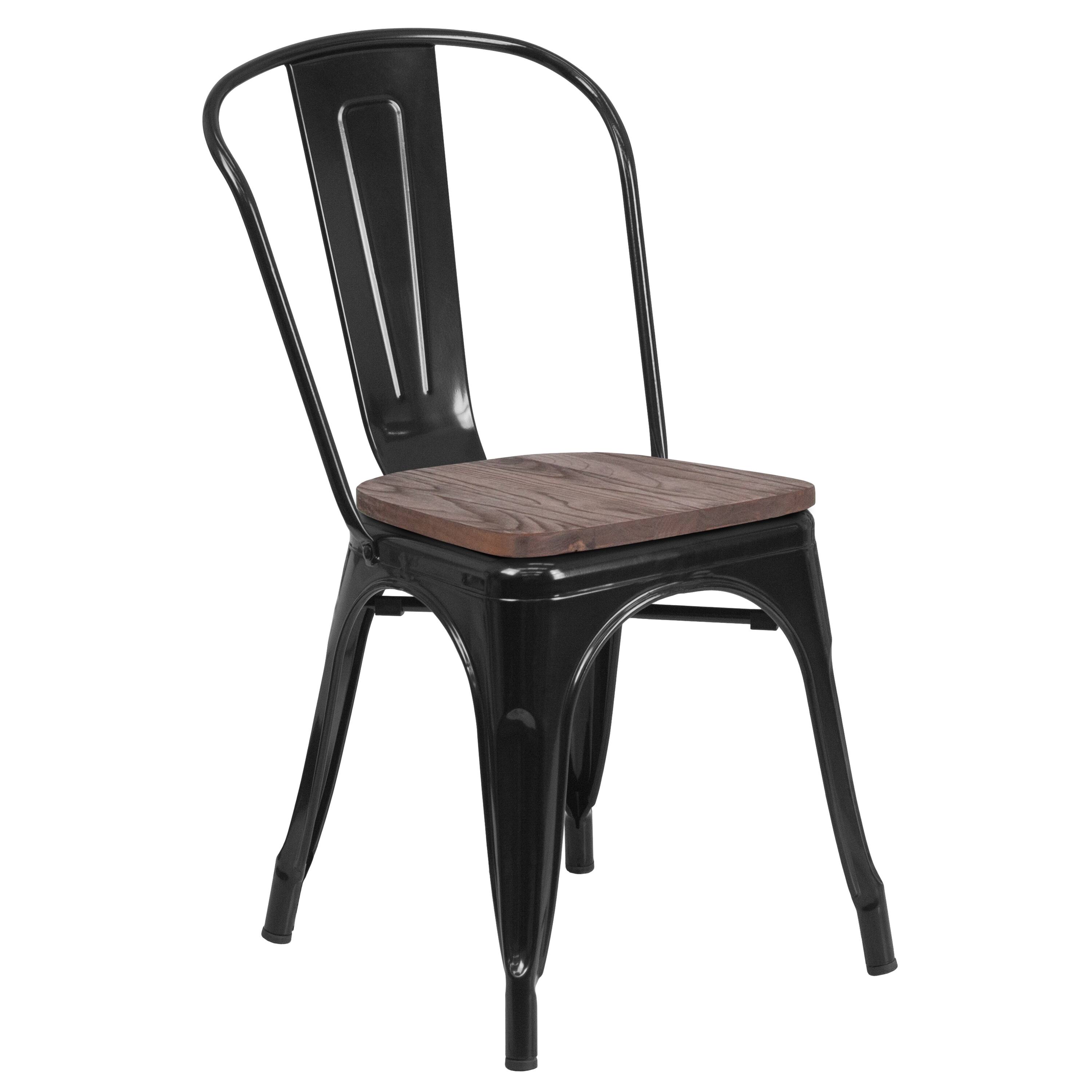 Alt View 7. Emma + Oliver - 4 Pack Metal Stackable Chair with Wood Seat - Black.