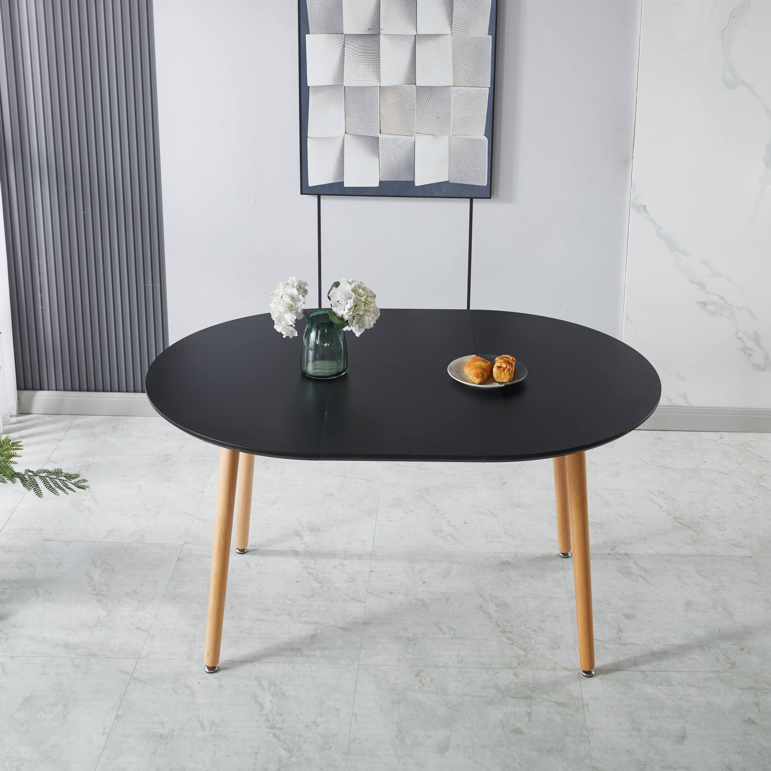 Alt View 1. TinyHomie - Extensible Table Wood Leg Mdf Top 100140180X100X75Cm Black For Dining Office - Black.