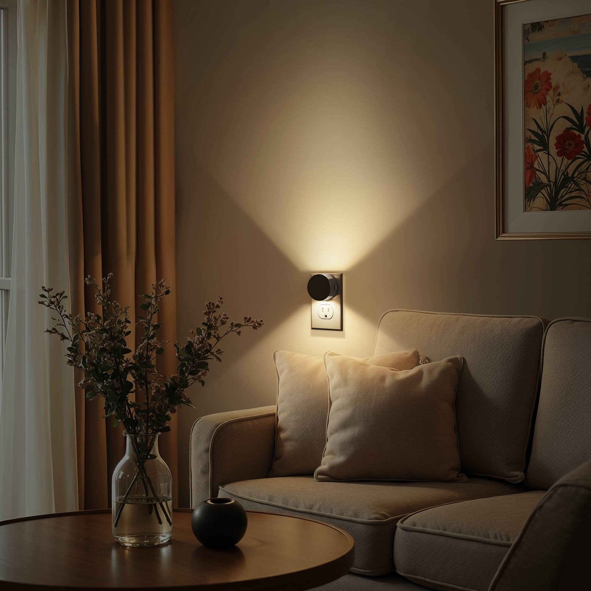 Back. Jandcase - JANDCASE 2-Pack 1W  Plug-in Night Light, 3000K Warm Glow, Up/Down Light, 3-Step Dimming, Color Memory, Dusk-to-Dawn - Black.