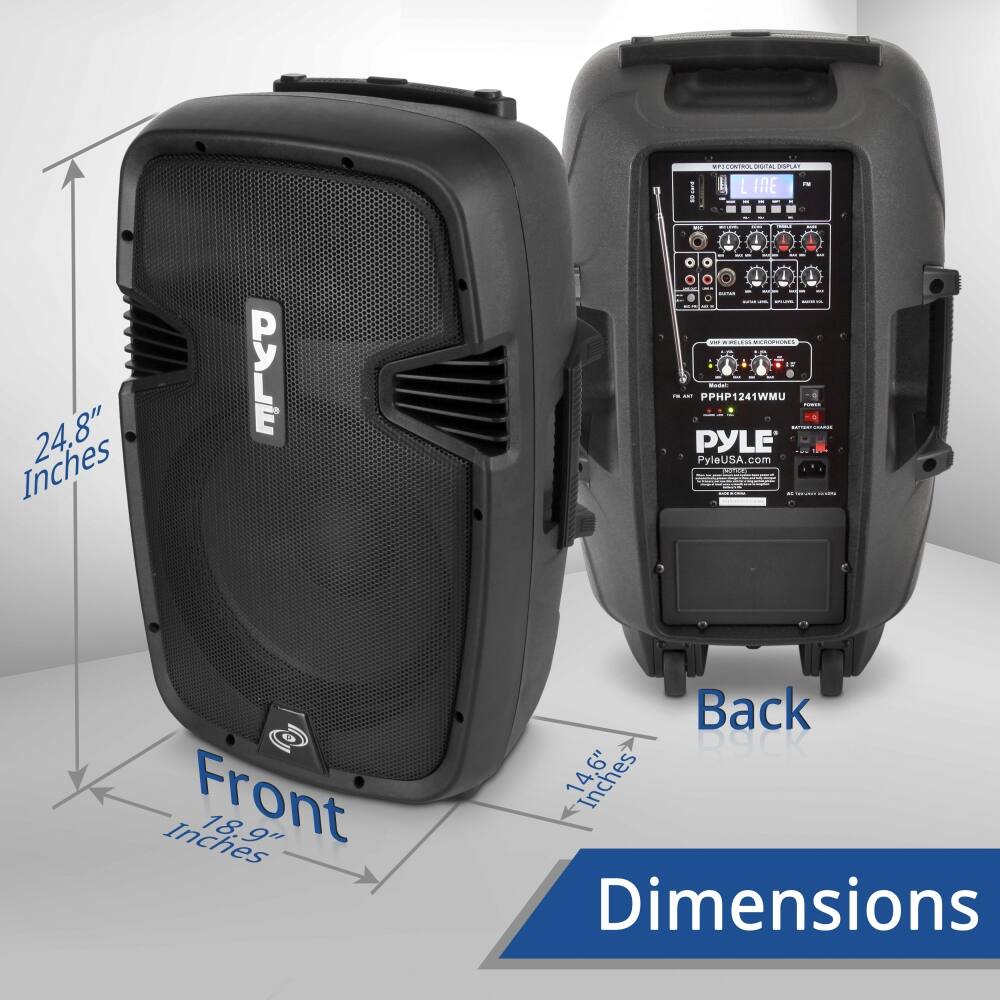 - COMA CoCa C AE : ! - 24.8" Inches
- PLE i 4 - I I I - . - - : - - a : I : i I . - : I : - - - - 2 I PPHP PPHP1241WMU WMU I I : PYLE : PyleUSA.com com V - : I I : | - - | 0 Inches Front 18.9" Back 14.6" 6" Inches Dimensions

Corrected:

- COMA CoCa C AE : ! - 24.8" Inches
- PLE i 4 - I I I - . - - : - - a : I : i I . - : I : - - - - 2 I PPHP PPHP1241WMU WMU I I : PYLE : PyleUSA.com com V - : I I : | - - | 0 Inches Front 18.9" Back 14.6" 6" Inches Dimensions