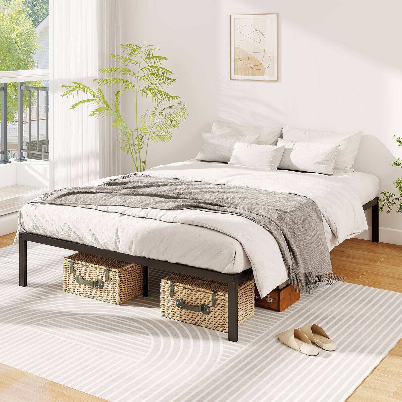 Alt View 3. Gymax - Gymax Full Size Metal Bed Frame Heavy Duty Support Slats Mattress Foundation - Black.