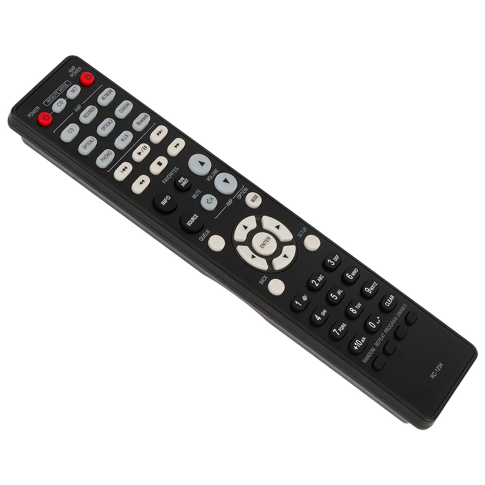 Sure, here is the corrected and grouped text from the image:

**Top Section:**
- AMP POWER
- NET NETWORK
- CO TTE2O POWER RECORDER
- OPTICALE
- Blueast CD
- ALUX OPTICAL E
- PHONO

**Middle Section:**
- FAVORITES
- VOLUME
- INFO
- MUTE
- OPTION
- WODE
- AMP SOURCE
- QUEUE
- ENTER
- BACK
- SETUP

**Number Pad:**
- 1
- 2 ABC
- 3 DEF
- 4 GHI
- 5 JKL
- 6 MNO
- 7 PQRS
- 8 TUV
- 9 WXYZ
- 0
- CLEAR
- PROGRAM
- +10a
- REPEAT
- RANDOM

**Bottom Section:**
- 1234
- AC

**Additional Buttons:**
- POWER
- CD
- OPTICAL
- AUX
- PHONO
- FAVORITES
- VOLUME
- INFO
- MUTE
- OPTION
- WODE
- AMP SOURCE
- QUEUE
- ENTER
- BACK
- SETUP
-