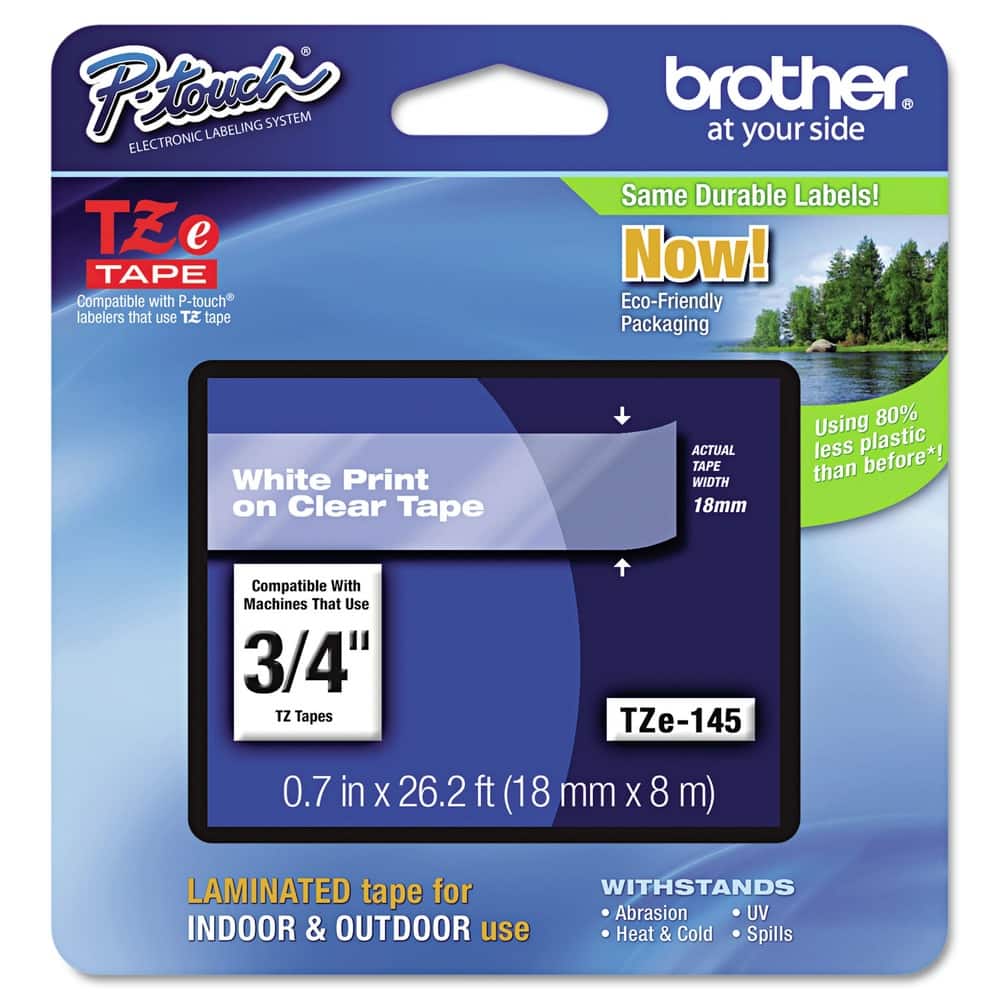 Brother - P-Touch TZE145 TZe 0.7 in. x 26.2 ft. Standard Adhesive Laminated Labeling Tape - White on - Clear price history on PriceWatchPro
