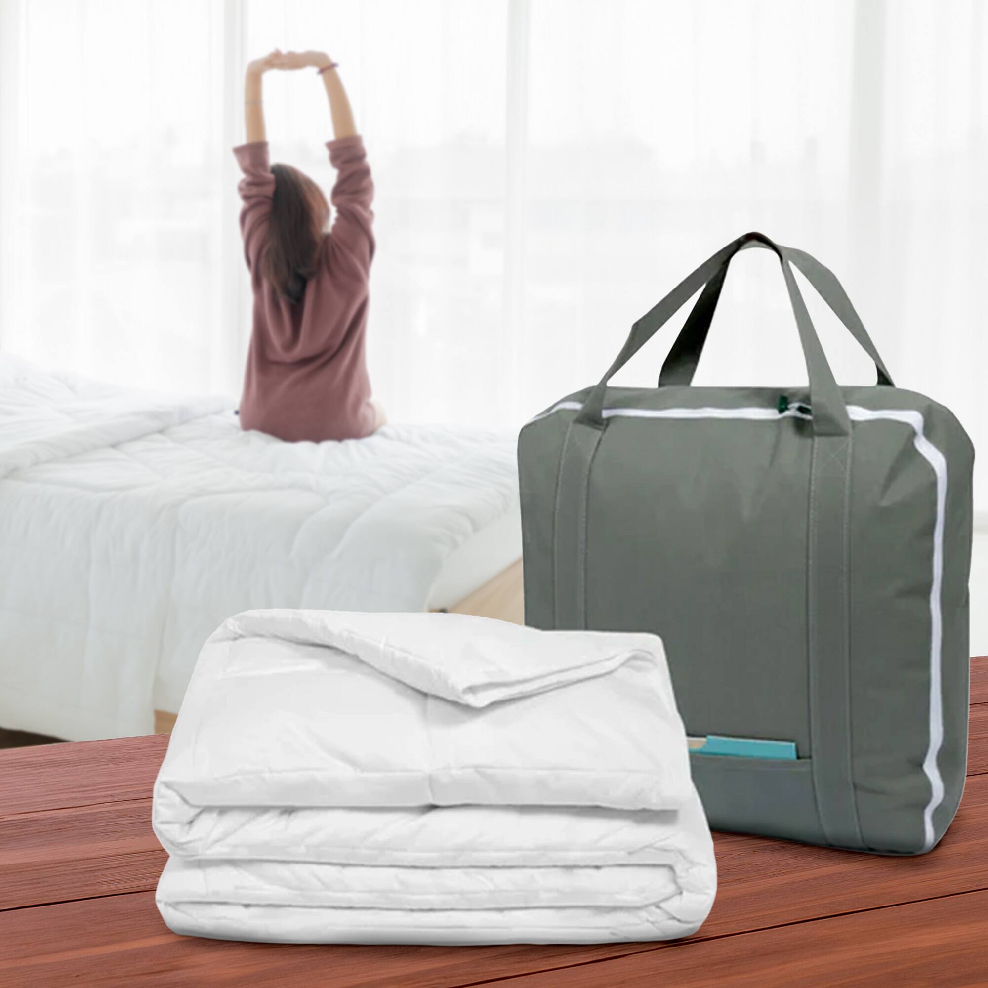 Alt View 3. Sleepgram - Sleepgram Queen Sized Pre Shrunk Lightweight Embroidered Cotton Comforter, White - White.