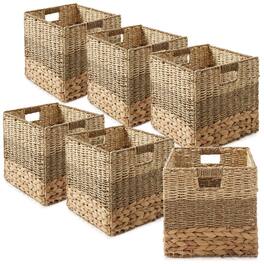 Casafield - 12 x 12-in Water Hyacinth Storage Baskets - 6 Pack - Natural, Mixed Weave