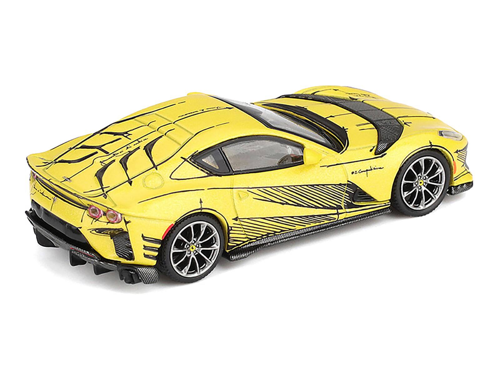 Alt View 2. BBR - Ferrari 812 Competizione Matt Yellow with Graphics and Yellow Interior "Tailor Made" 1/64 Model Car by BBR Models.