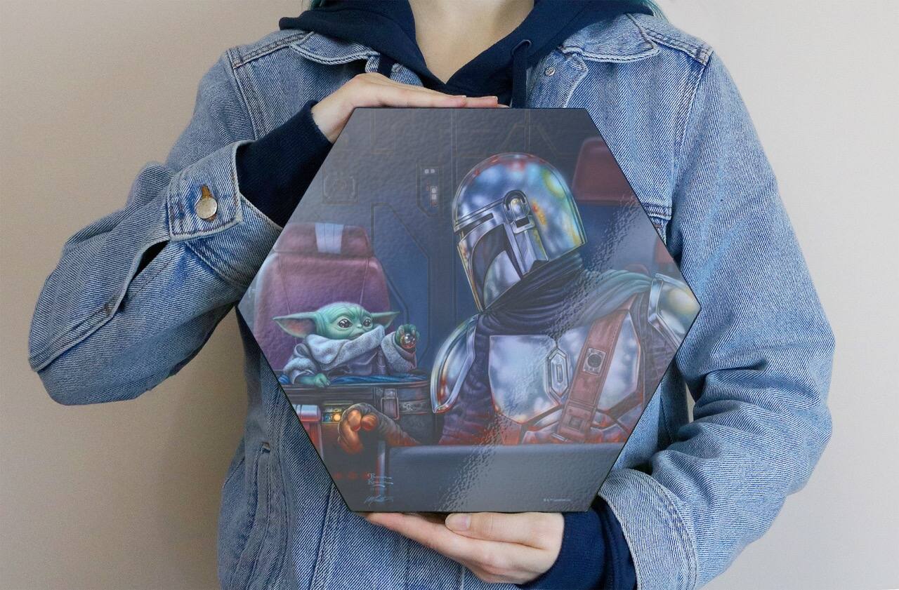 Alt View 1. Trend Setters - Star Wars (The Mandalorian  Two for the Road) KNEXAGON® Wood Print WPHEX2096 - Multicolor.