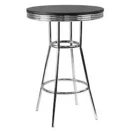 Winsome Wood - Summit Round High Table - Black/Bright Chrome