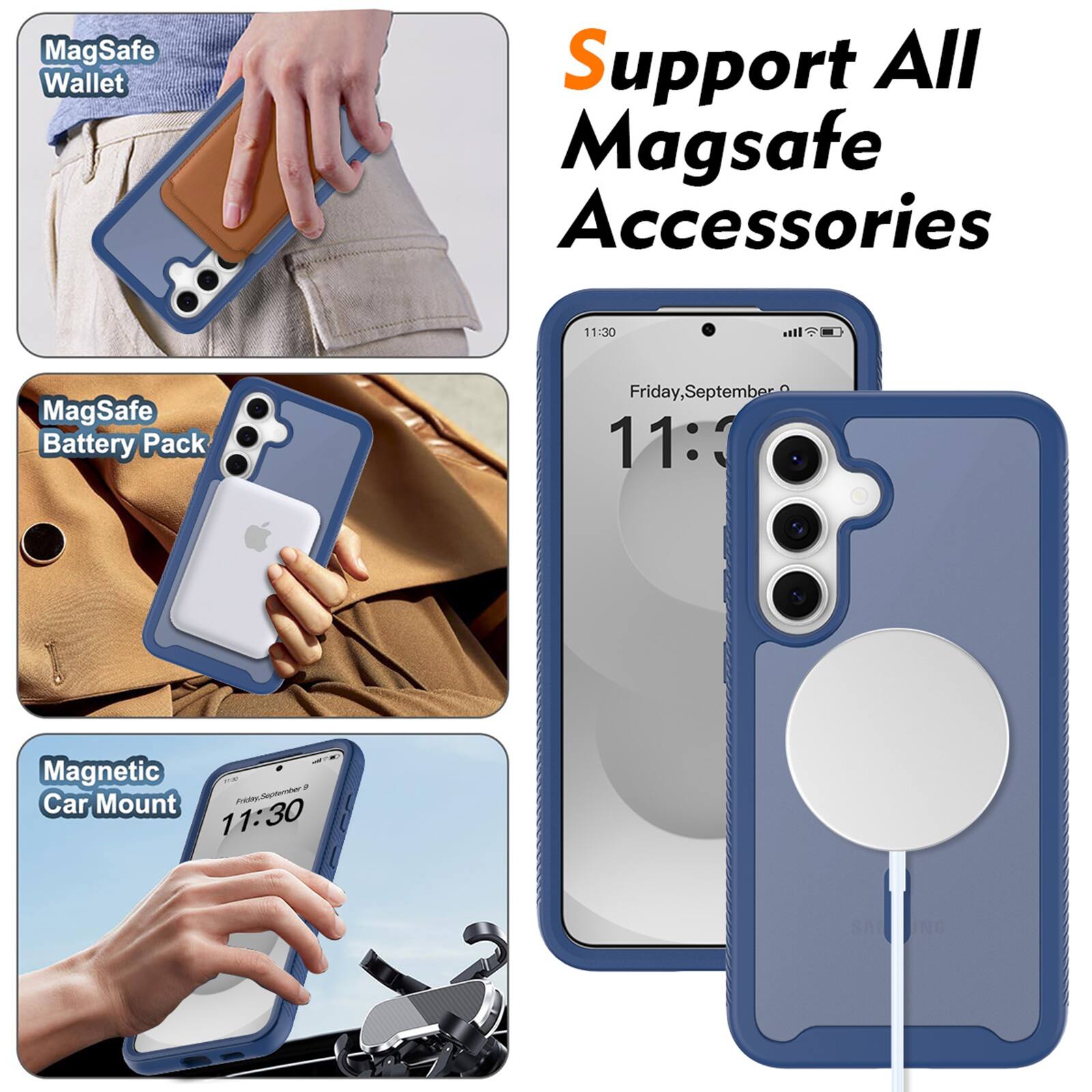 MagSafe Wallet  
Support All MagSafe Accessories  
11:30  
MagSafe Battery Pack  
Friday, September 11:30  
Magnetic Car Mount  
Friday, September 11:30