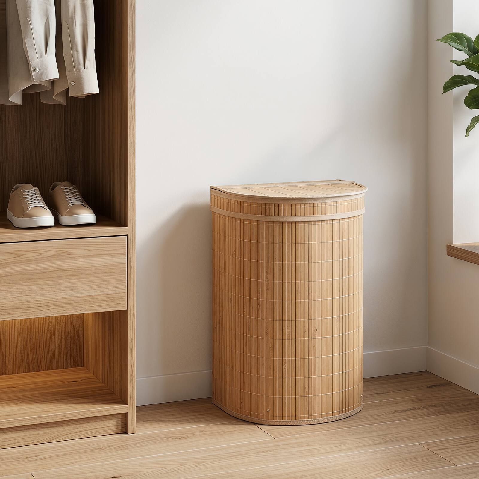 Alt View 3. Costway - Costway Bamboo Laundry Hamper with Zippered Lid 19 Gal Capacity Removable Liner Metal Frame - Natural.