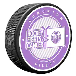 Mustang Drinkware - Edmonton Oilers Hockey Fights Cancer Puck - Multicolor