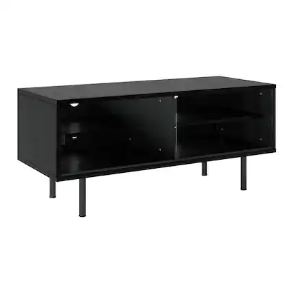 Angle. CorLiving - Modular TV Stand with Glass Sliding Door for Most TVs up to 55" - Black Ravenwood.