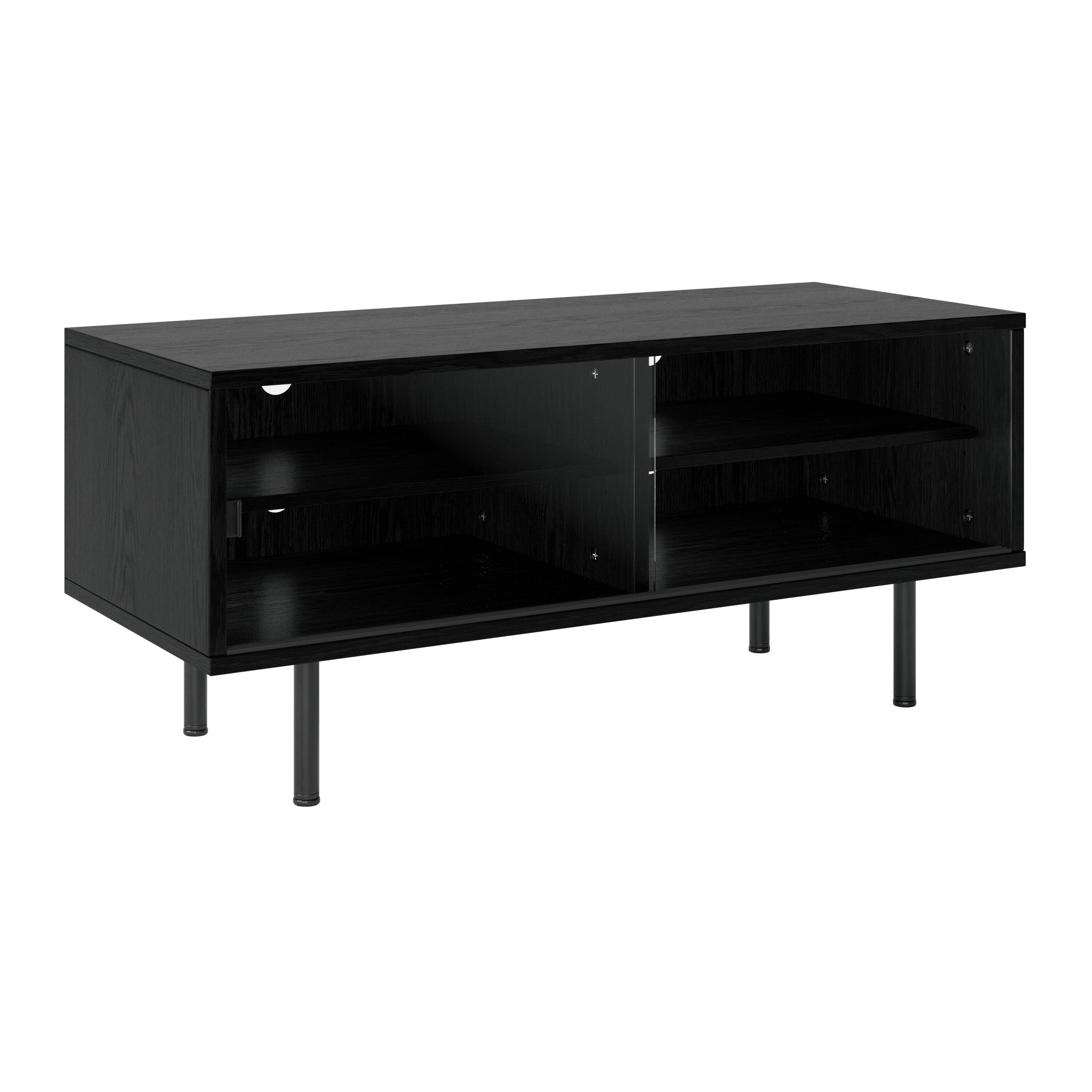 CorLiving - Modular TV Stand with Glass Sliding Door for Most TVs up to 55" - Black Ravenwood