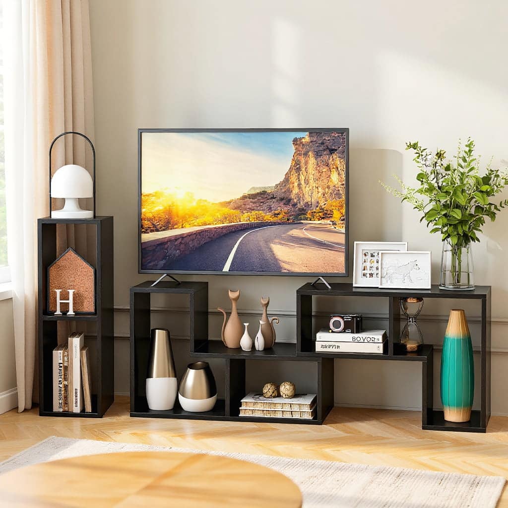 Kadyn - Television Console Table,3 Pieces Adjustable TV Stand for TVs up to 65 Inch with Shelves-Mixed - Black
