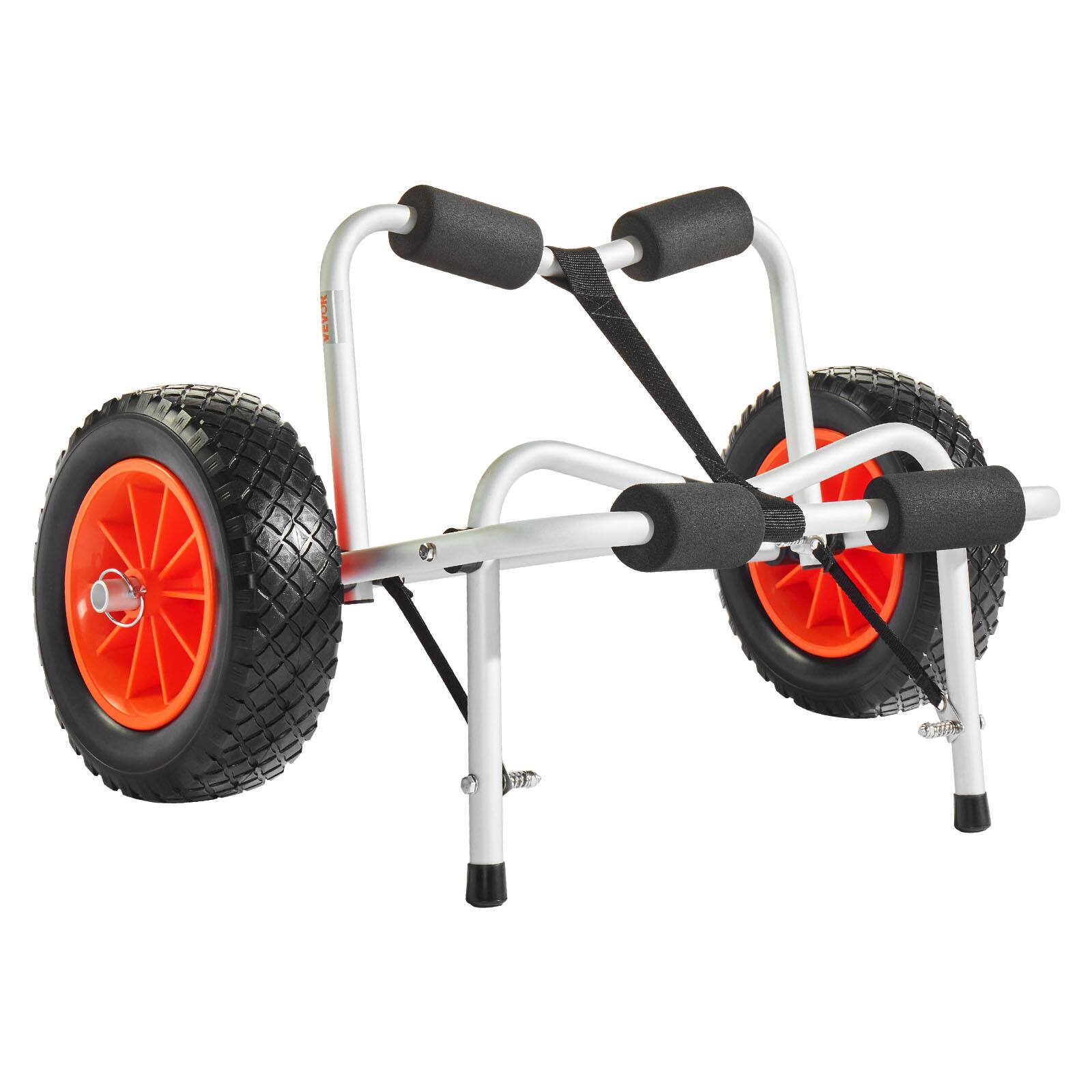 Alt View 5. VEVOR - Kayak Cart, 250 lbs Load Capacity, Foldable Kayak Trolley with 10-inch Solid PU Tires & 1 Ratchet Strap - Black and orange.