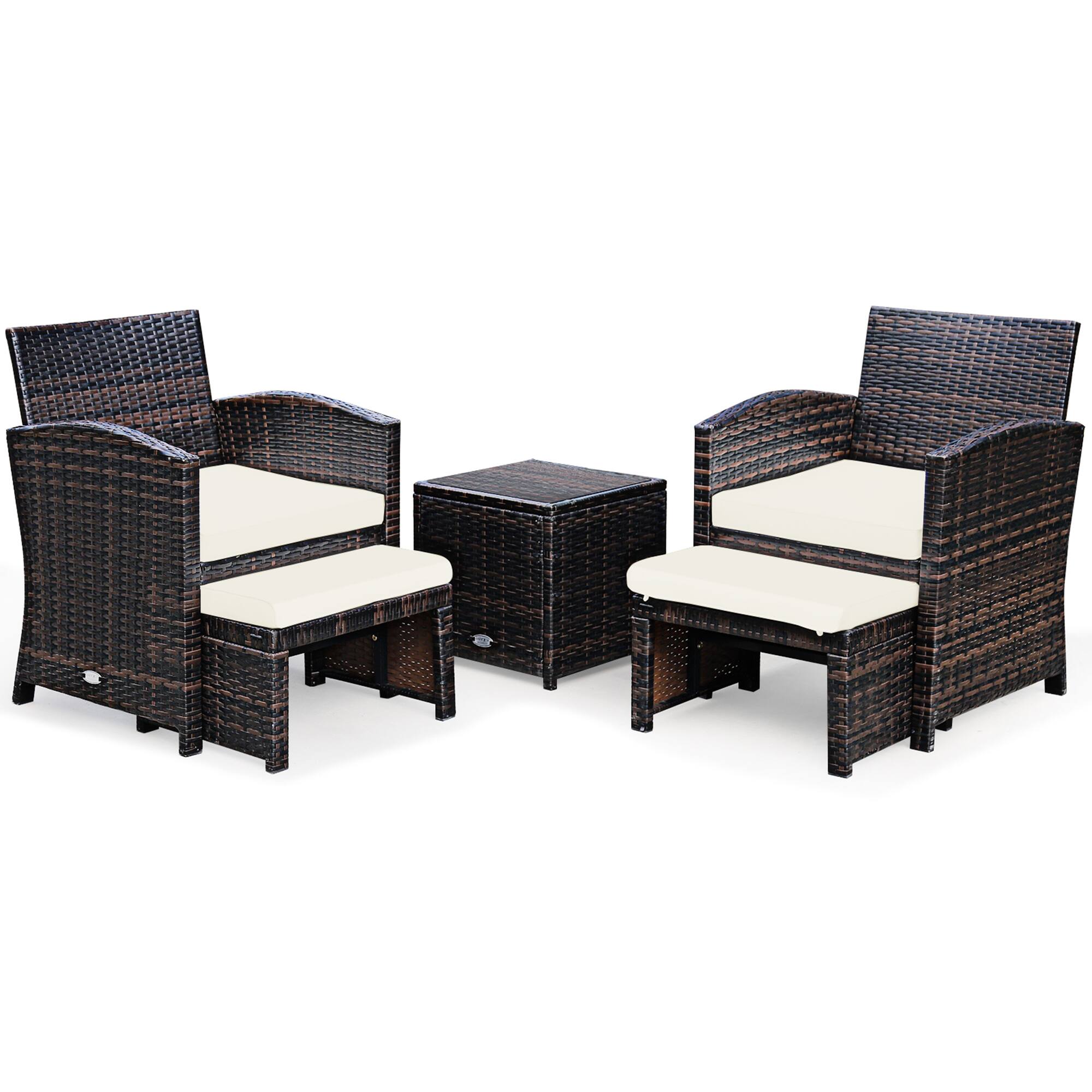 Alt View 4. Gymax - Gymax 5PCS Rattan Patio Furniture Set Chair & Ottoman Set w/ White Cushions - White.
