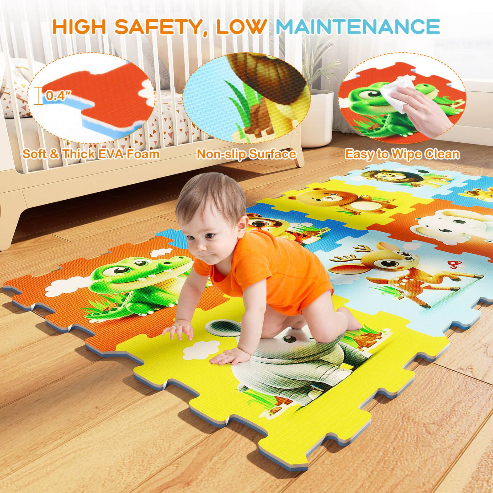 HIGH SAFETY, LOW MAINTENANCE

0.4" Soft & Thick EVA Foam  
Non-slip Surface  
Easy to Wipe Clean