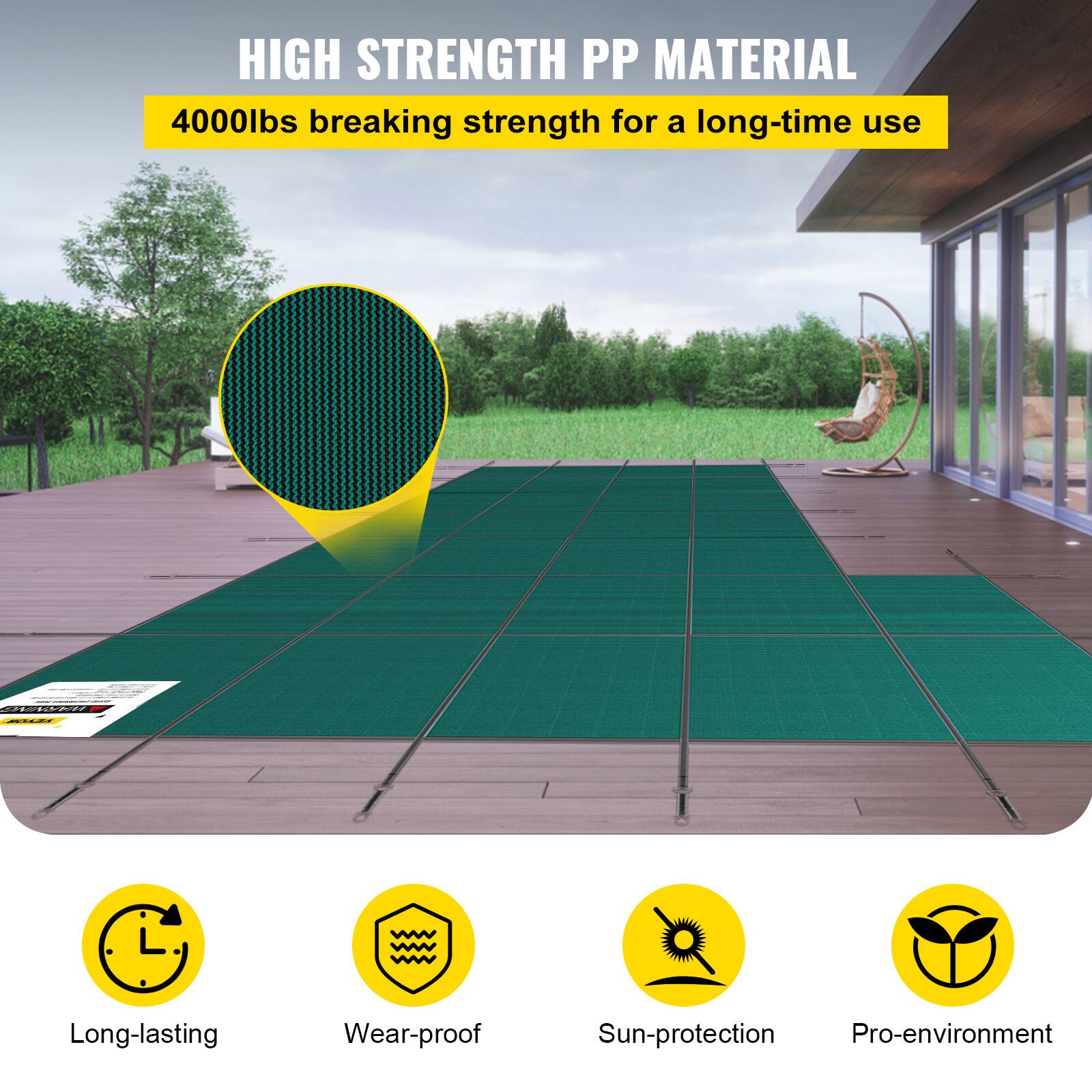 HIGH STRENGTH PP MATERIAL 4000lbs breaking strength for a long-time use

Long-lasting
Wear-proof
Sun-protection
Pro-environment