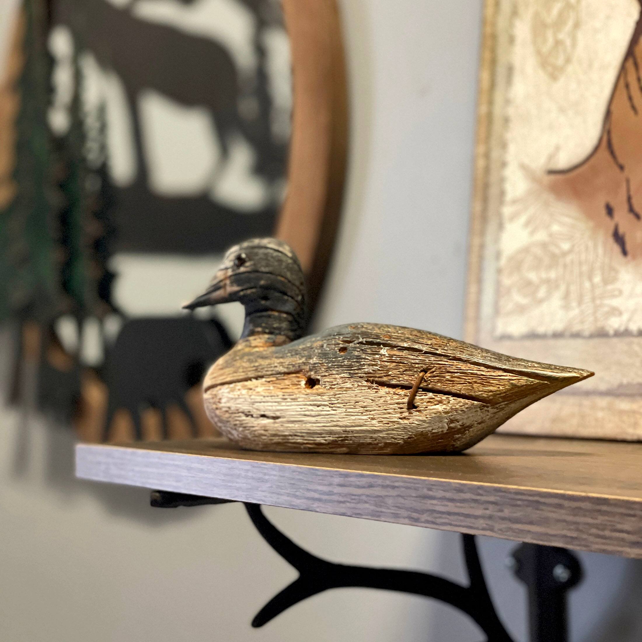 Alt View 5. Things2Die4 - Vintage Wooden Duck Figurine 7.5" Hand-Carved Rustic Folk Art Home Decor - Blue.