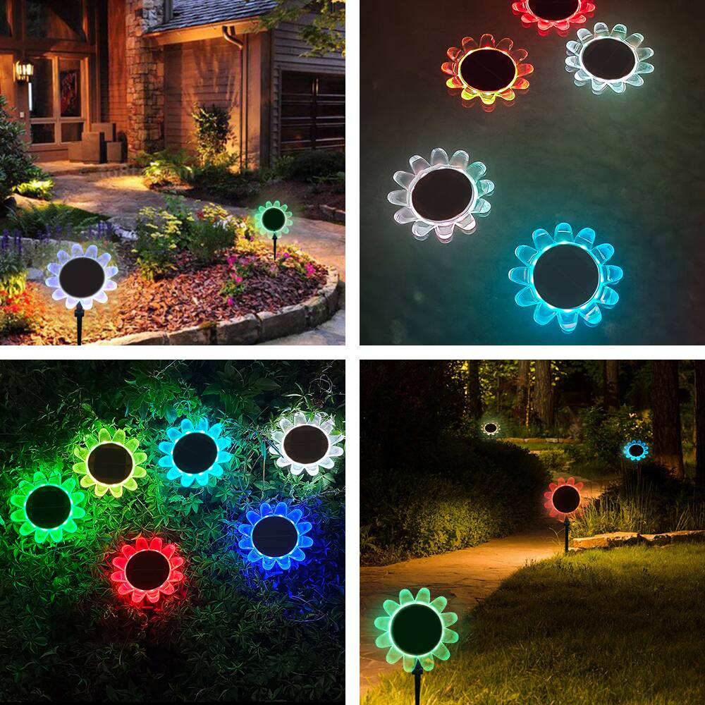 Alt View 1. Oumilen - 2 Pack RGB Color Changing Sunflower Solar Stake Lights with Remote – IP65 Outdoor Flower LED Lamp.