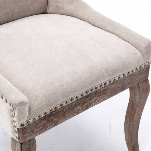 Alt View 4. LUCKY ONE - Assembled Ultra Side Dining Chair Set of 2 Thickened Fabric Chairs with Solid Wood Legs Bronze Nailhead - Beige.