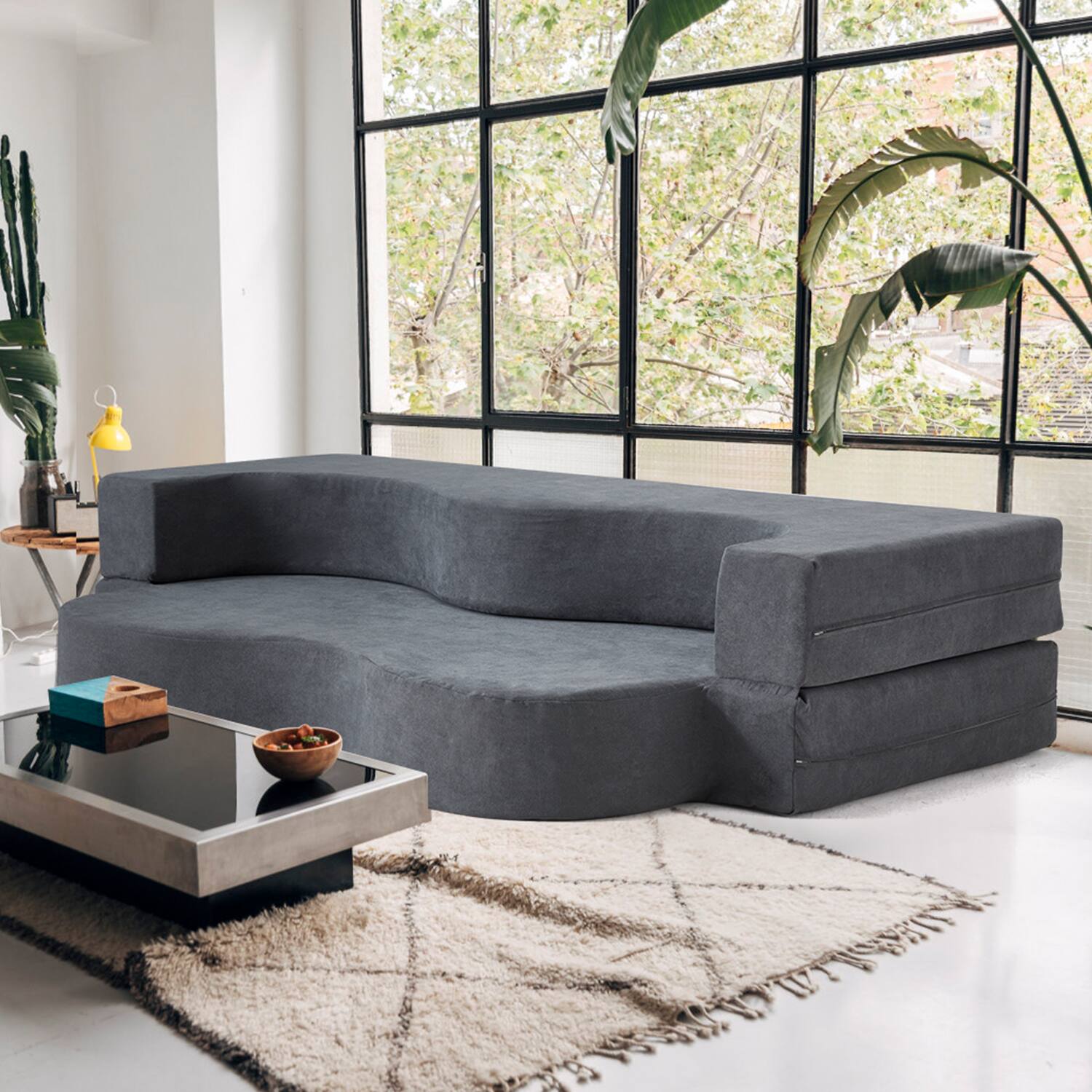 U-HOMY - High-Density Foam Folding Sofa Bed: Convertible Floor Couch for Living Room, Guest Room, and Bedroom - Gray - Thumbnail 2