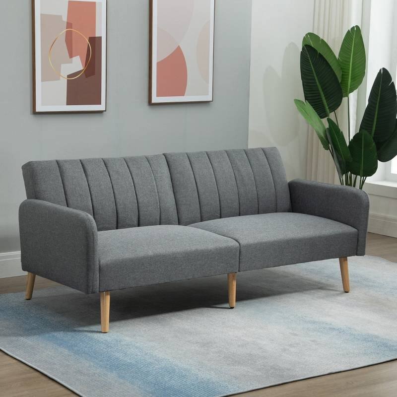 Angle. Hivvago - Modern Mid-Century Light Gray Linen-touch Polyester Futon Sleeper Sofa Bed - Light Gray.