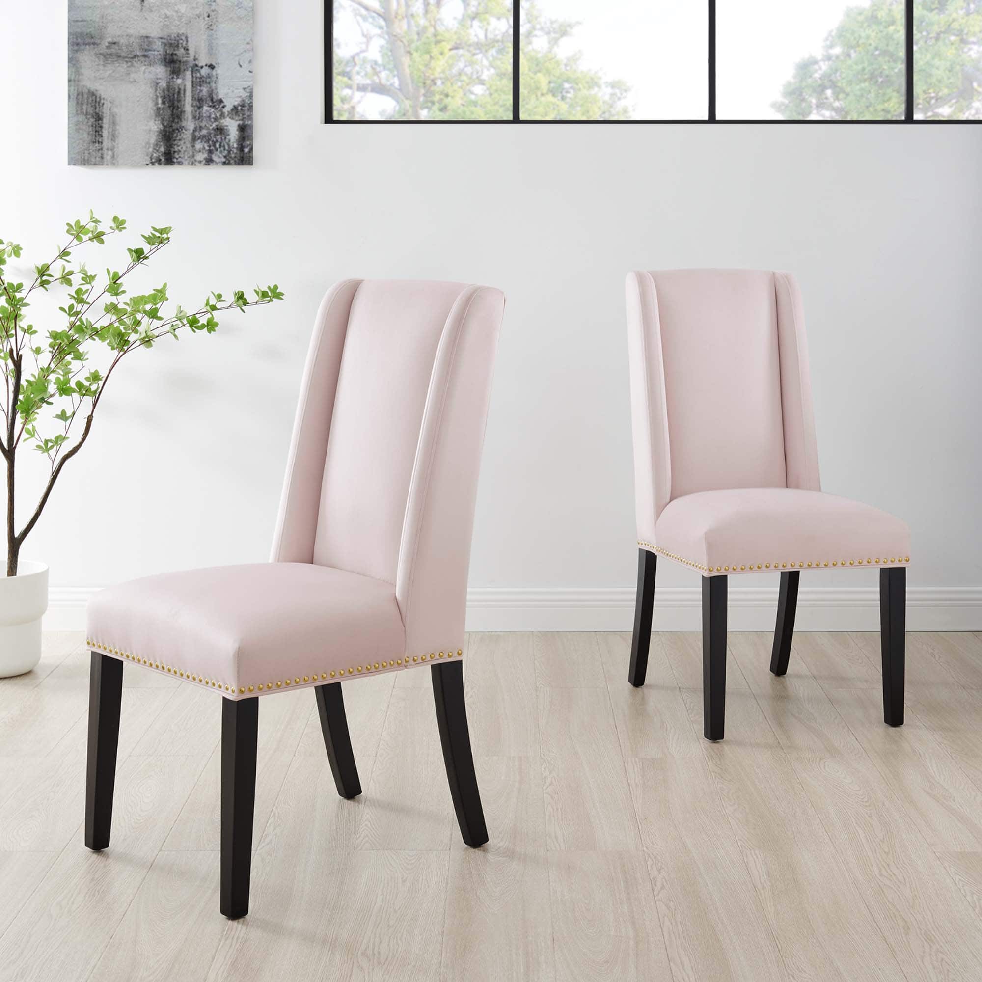 Baron Performance Velvet Dining Chairs Set of 2 by Modway - Pink