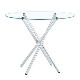 Ecooso - Round clear glass dining table with a unique shape for 4-6 people, with ring-shaped gathered metal legs - Silver