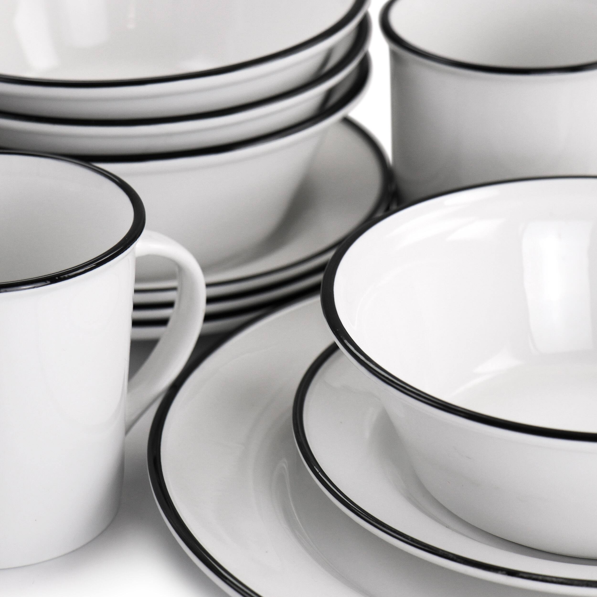 Alt View 5. Martha Stewart - Martha Stewart Black Rimmed Fine Ceramic 16 Piece Dinnerware Set - Black.