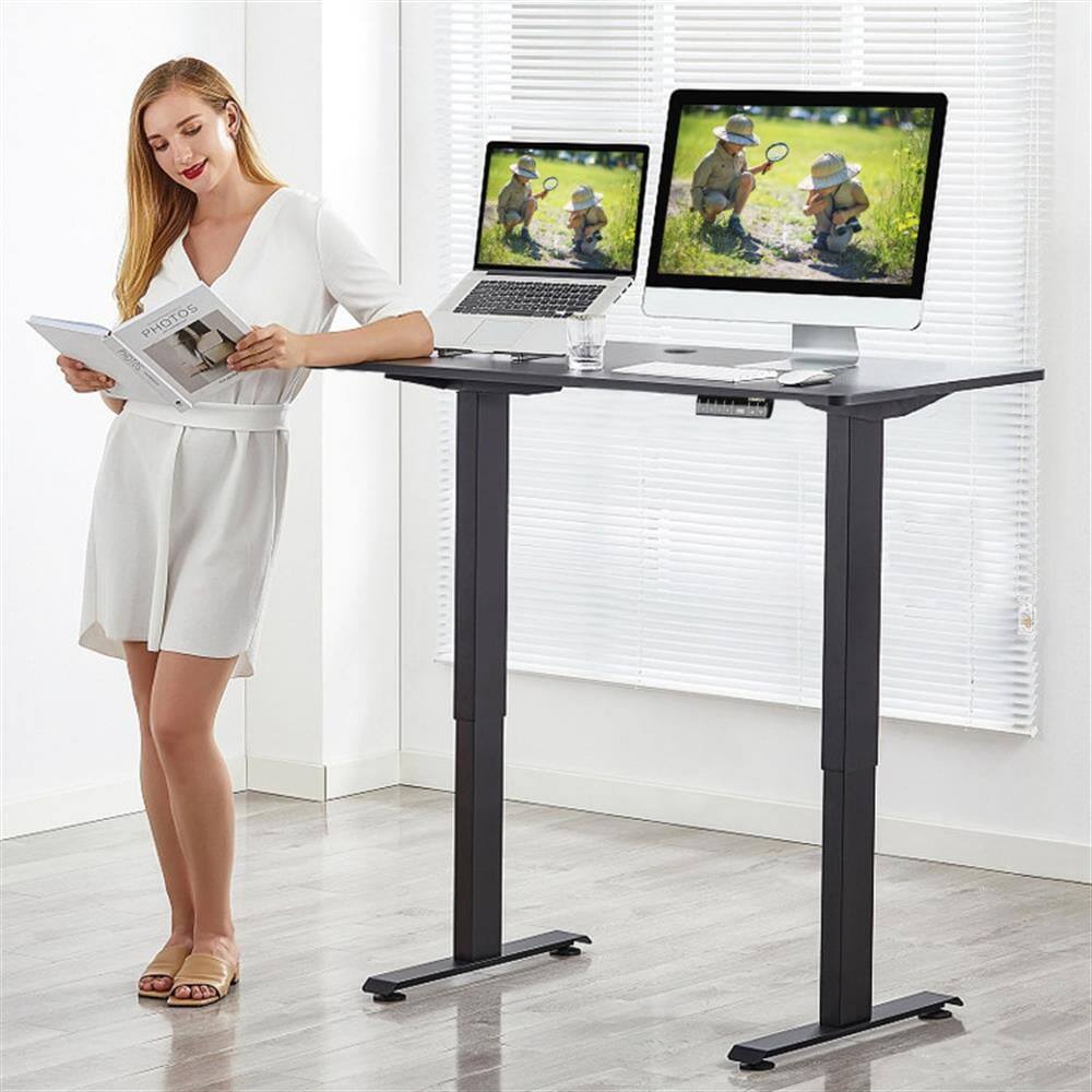 Alt View 2. Pefilos - Electric Height Adjustable Standing Desk with Memory Controller, Small Home Computer Desk Study Writing Table, Black - Black.