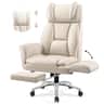 KERDOM - High Back Ergonomic Office Chair with Flatable Armrest Cross Legged, PU Leather Executive Chair with Footrest Wide Seat - Beige