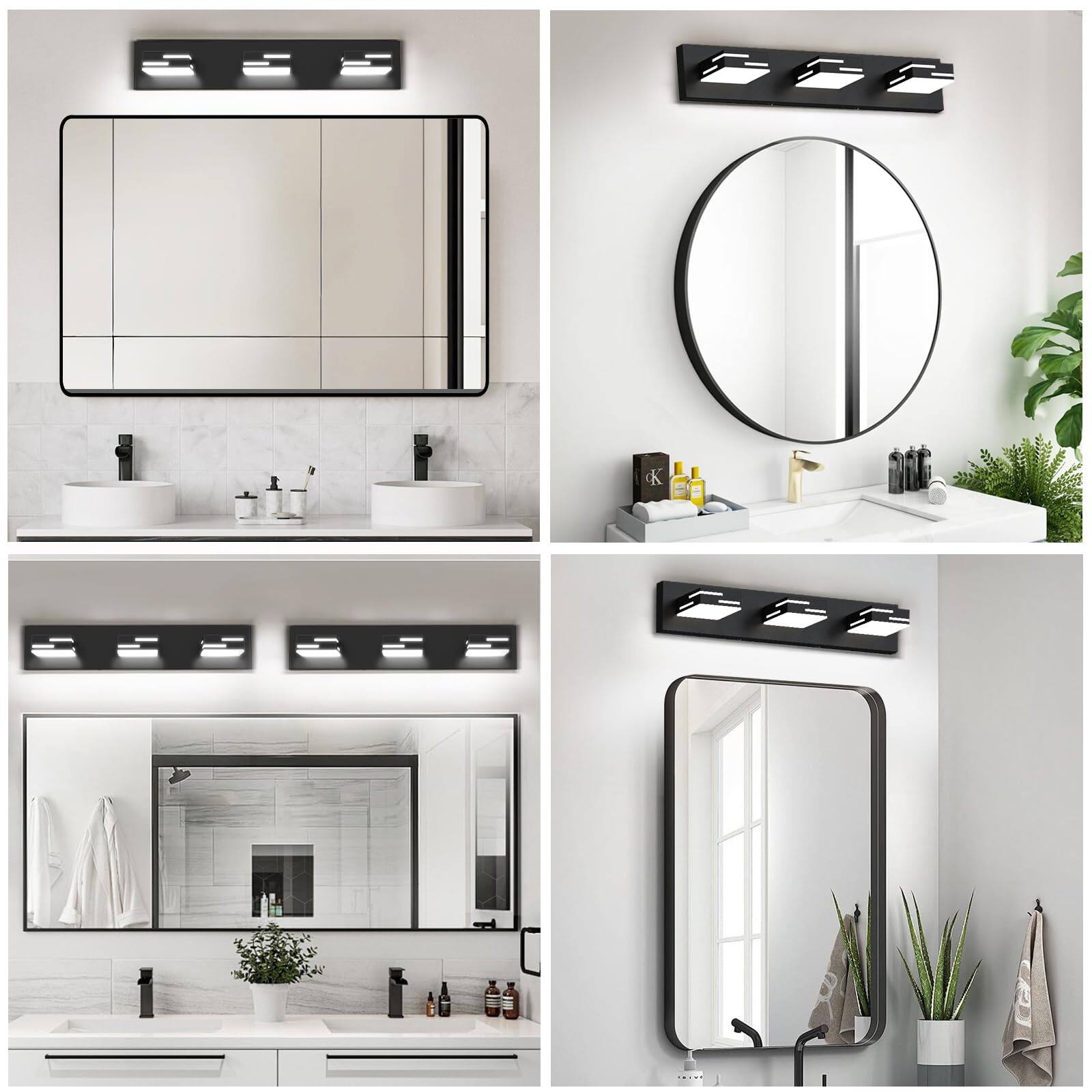 Back. PO3TICJUNKI3 - Modern Led Bathroom Vanity Light Fixtures Matte Lights For Lighting Over Mirror With Rotatable - Black,Dimmable 5-Light, 40-Inch.