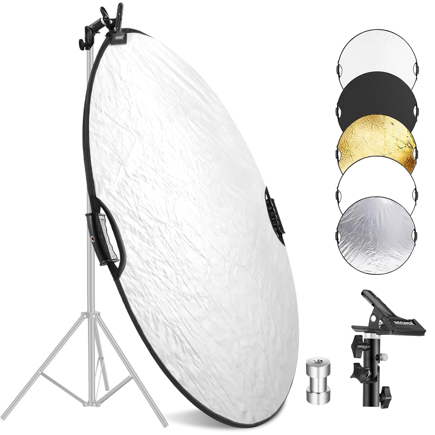 Front. Neewer - 22" 5-in-1 Collapsible Light Reflector, w/ Hand Grips & Clamp, RF-56II.