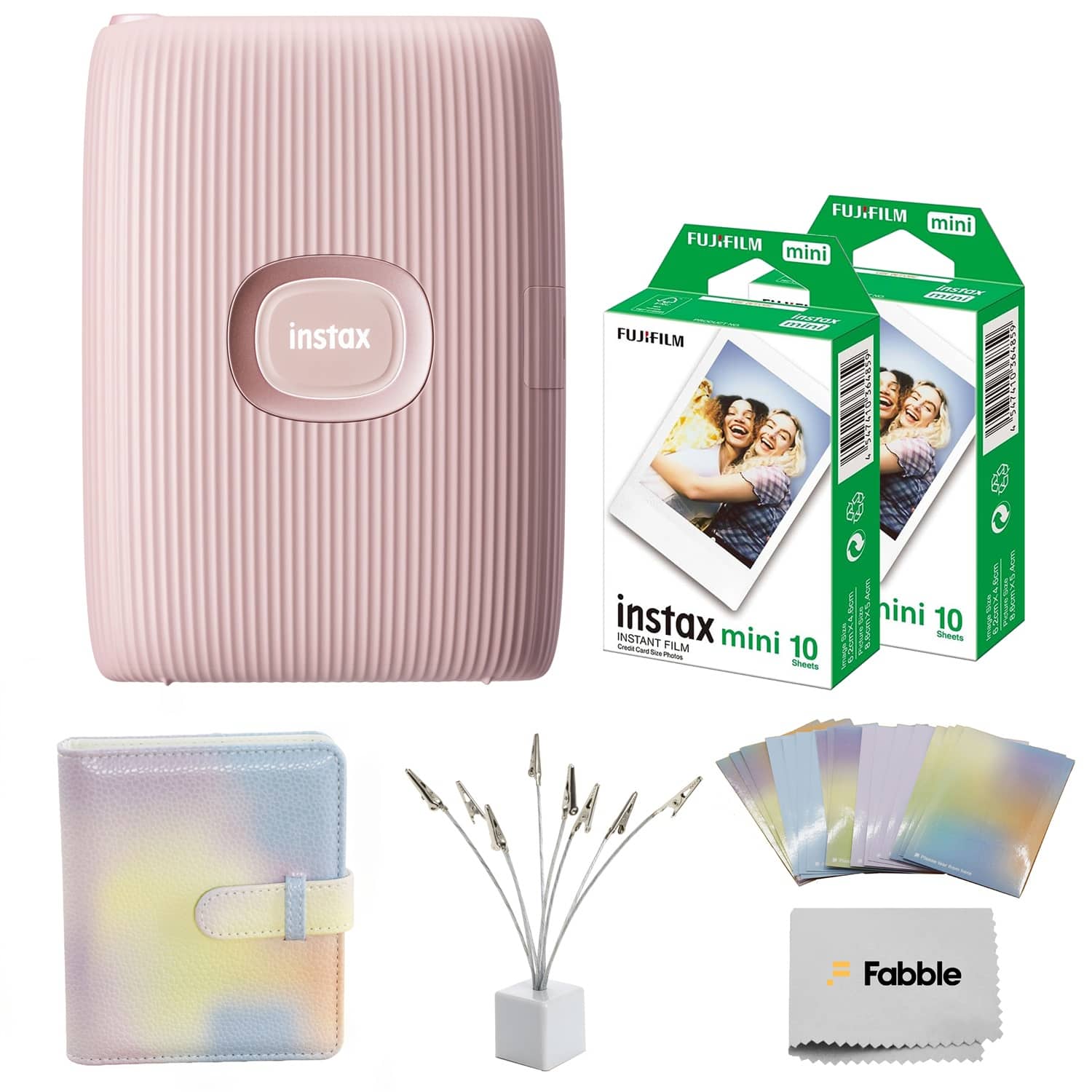 Fujifilm - INSTAX Mini Link 2 Smartphone Printer Bundle with Instax Mini Twin Pack Film (20 Sheets), Photo Album, Sticker - Rose Pink