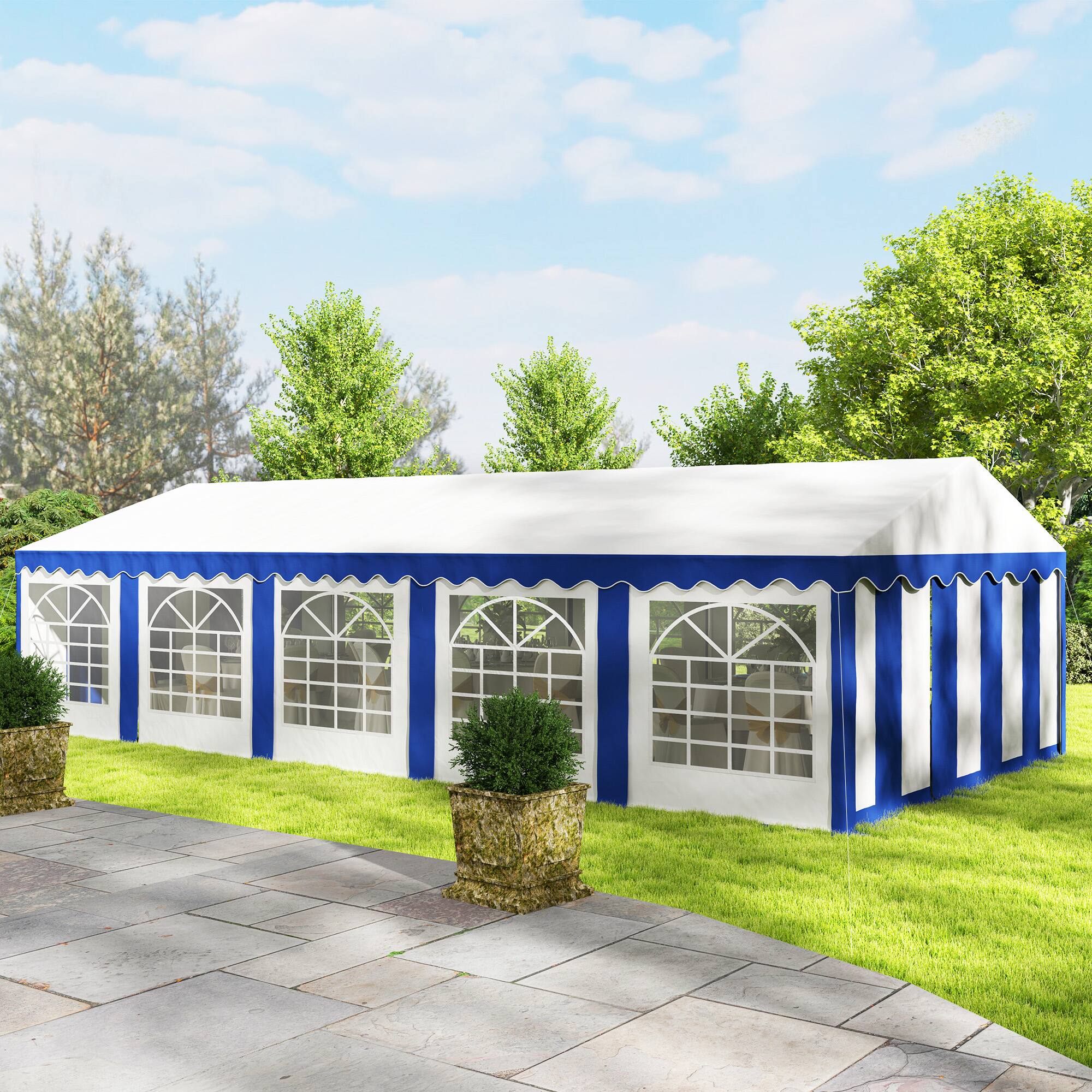 Alt View 8. Outsunny - 16.5' x 33' Party Tent, Heavy Duty Large Outdoor Canopy Tent Shelter with Removable Sidewalls - White and Blue.