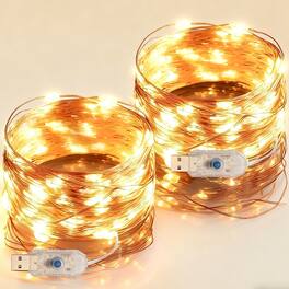 PARKER SLATER - 2-Pack USB Fairy Lights, 33ft, 100 LED, Timer & 8 Modes, Warm White