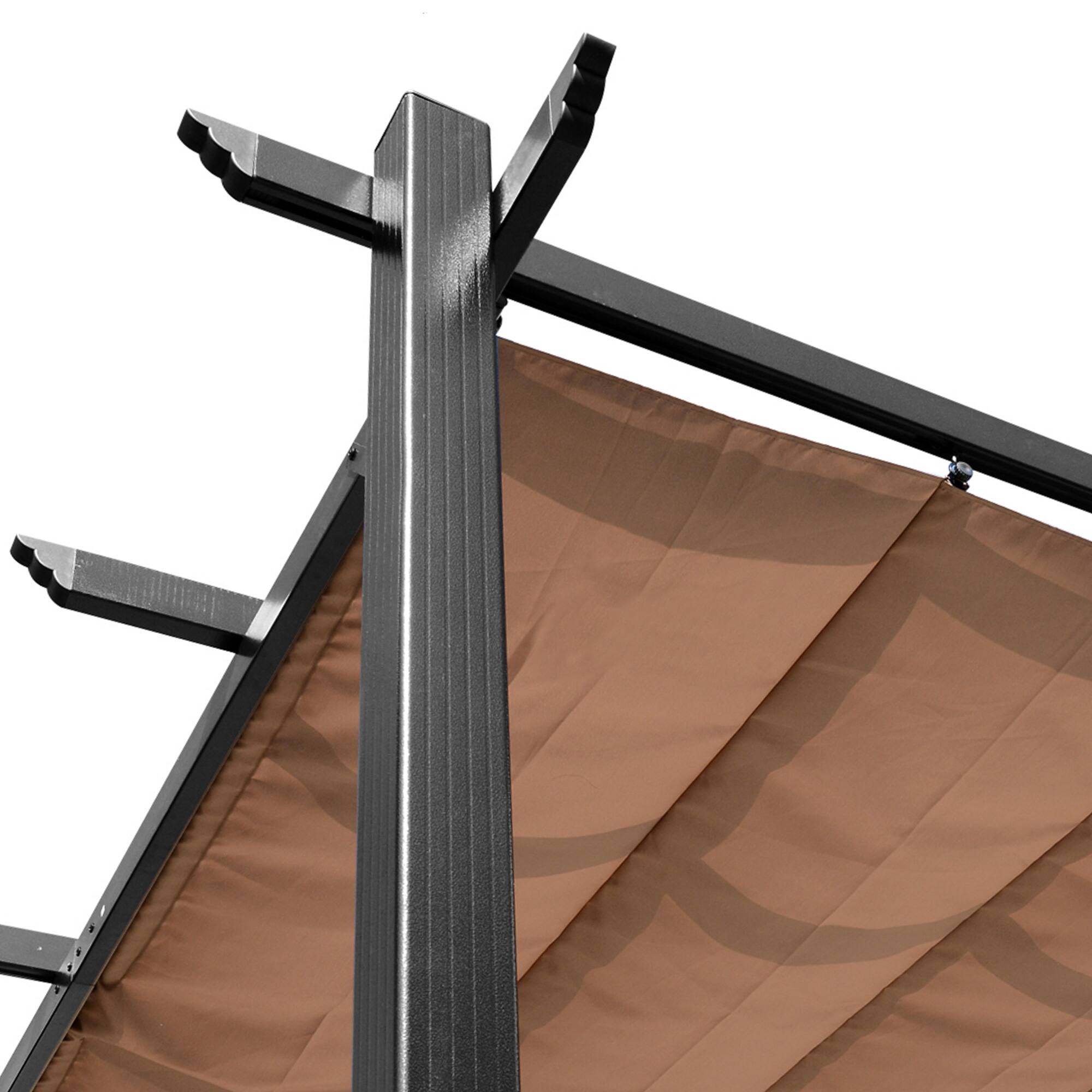 Alt View 5. Outsunny - 10' x 13' Aluminum Patio Pergola with Retractable Pergola Canopy, Backyard Shade Shelter for Porch - Charcoal Grey.