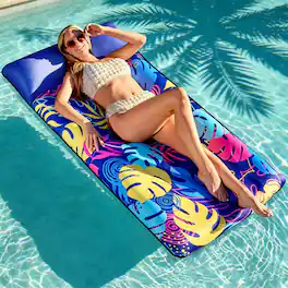 Joyfy - 72'' Inflatable Pool Floats Mat with Headrest, Pool Floaties Raft for Adults, Floating Mattress for Lake Beach Navy Blue