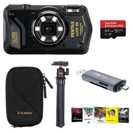 Bundle - PENTAX - WG-8 All-Weather Camera, with 64GB Memory Card, Case, MT-11 Tripod, Card Reader, Software Kit