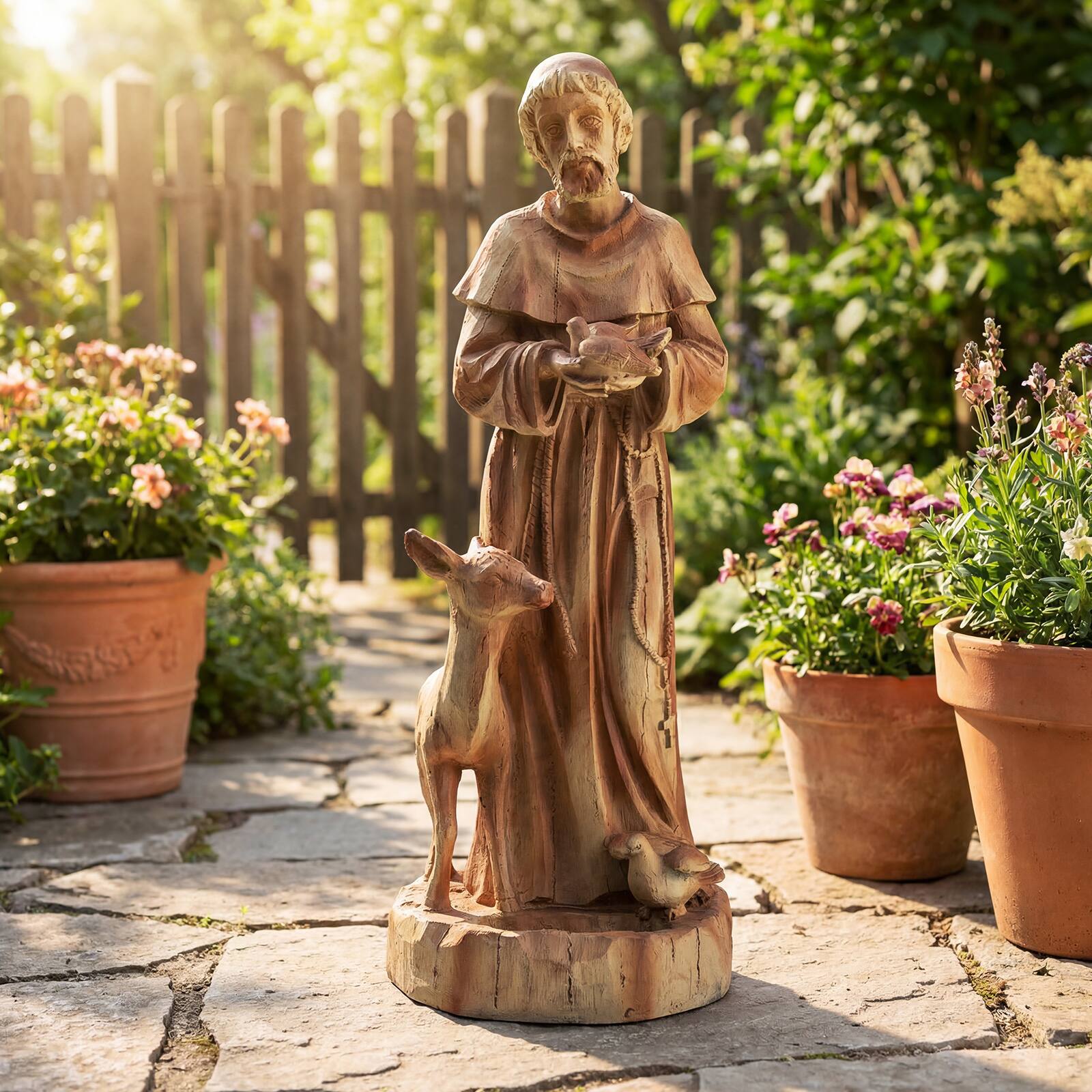 Alt View 1. Costway - Costway 24.5" St. Francis Statue with Bird Feeder, Animals Sculpture for Garden, Yard, Lawn - Brown.