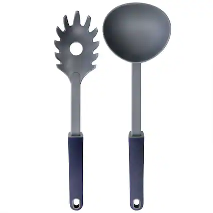 Front. Oster - Oster Bluemarine 2 Piece Ladle and Pasta Server Utensil Set in Navy Blue - Blue.