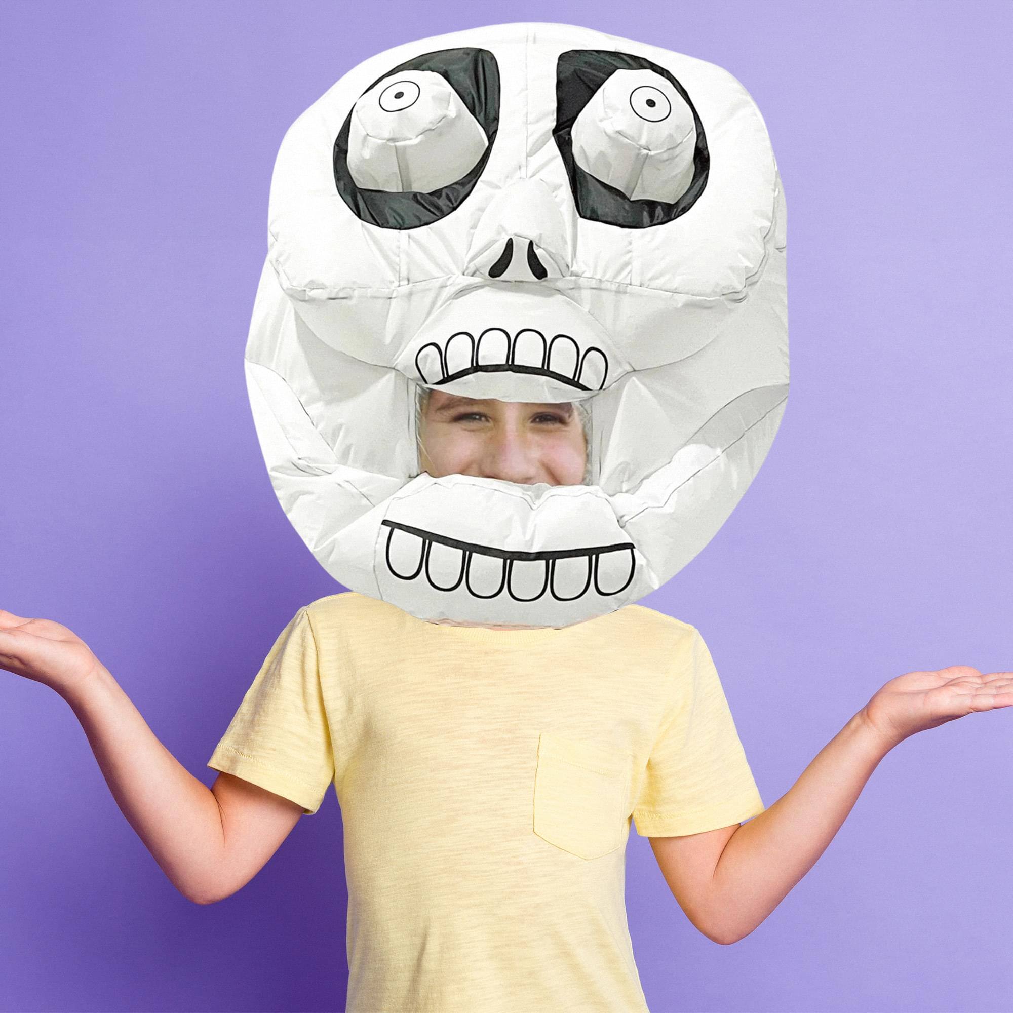 Alt View 1. Studio Halloween - Inflatable Skeleton Head Adult Costume - White.