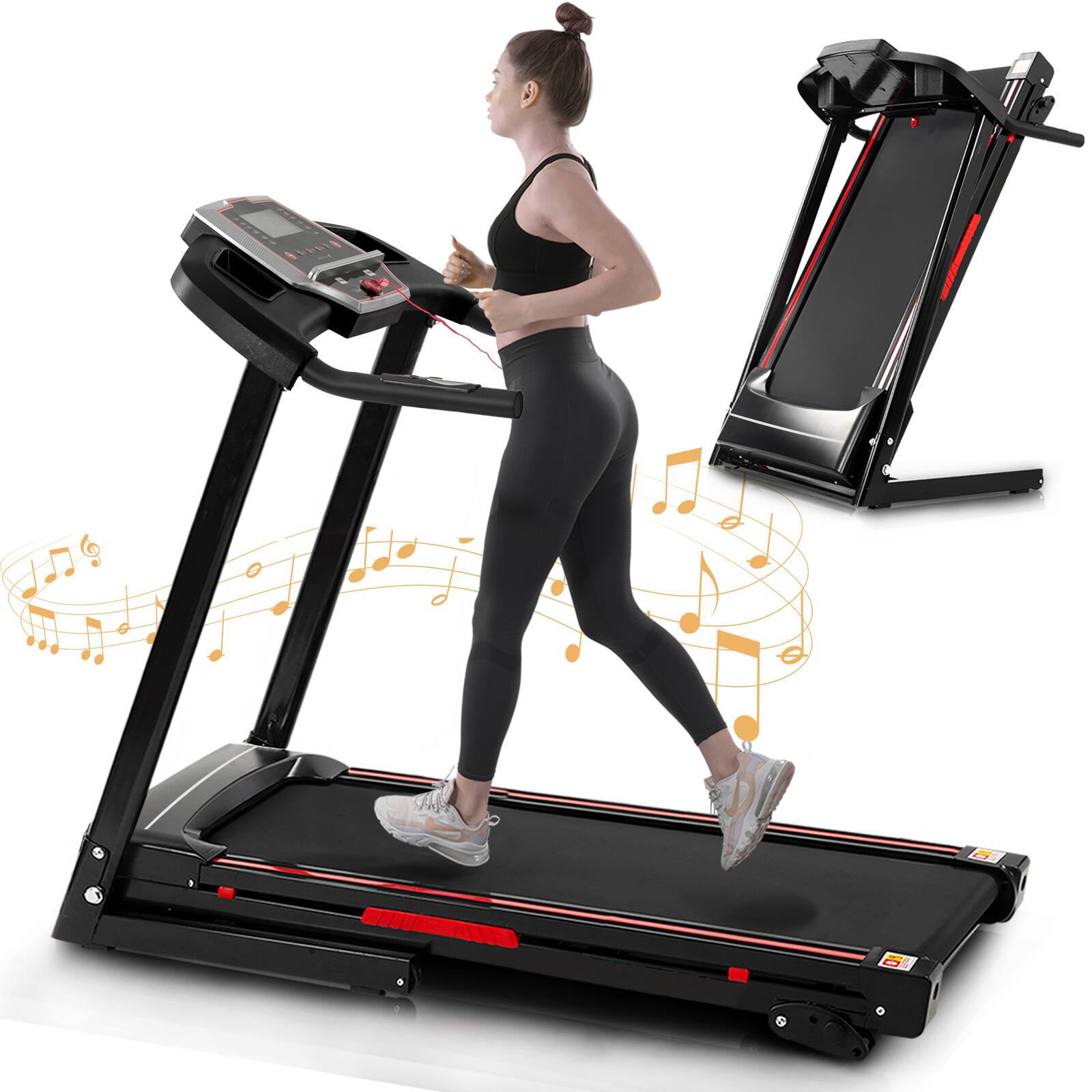 Alt View 6. Tiramisubest - Compact Foldable Treadmill with Incline, 3.5HP Motor, 12 Preset Programs, LED Display, Space-Saving Design for Home Use - Black.
