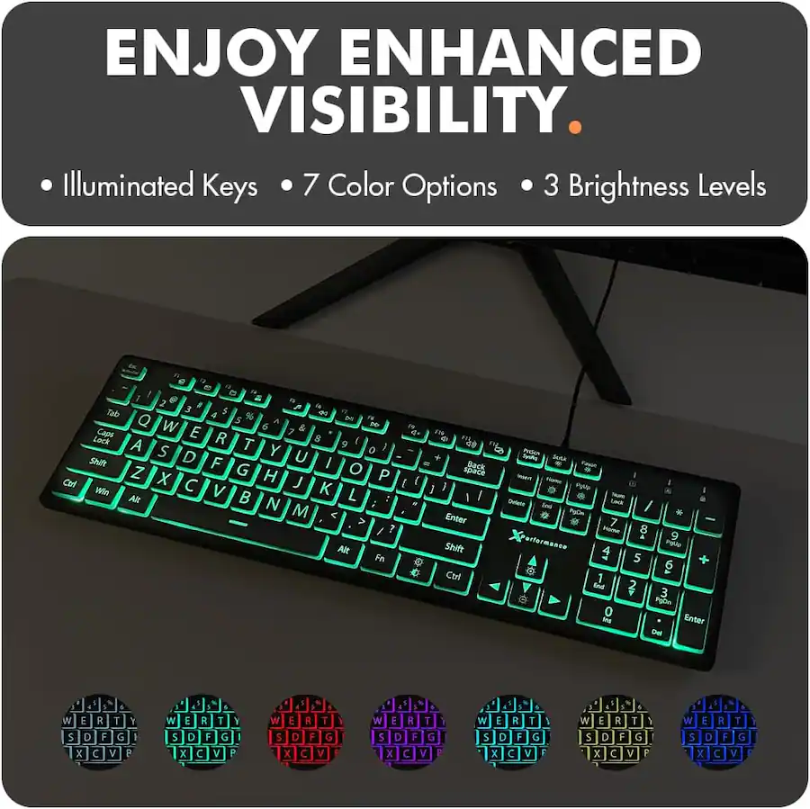 X9 Large Print Backlit Keyboard | Wired Light Up Computer Keyboard for ...